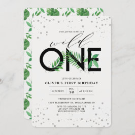 Invitación Salvaje Un verde tropical moderno Primer cumpleaño