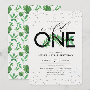 Invitación Salvaje Un verde tropical moderno Primer cumpleaño