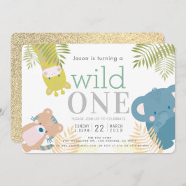 Invitación Salvaje Un Zoológico Animales Elefante Oro Primer