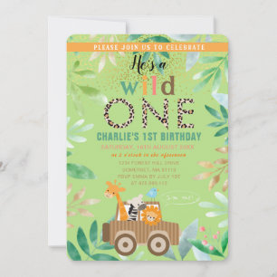 Invitación Salvaje Una Acuarela Safari Animales Primer Cumple