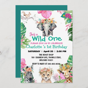Invitación Salvaje Una jungla de Safari Rosa Primer cumpleaño