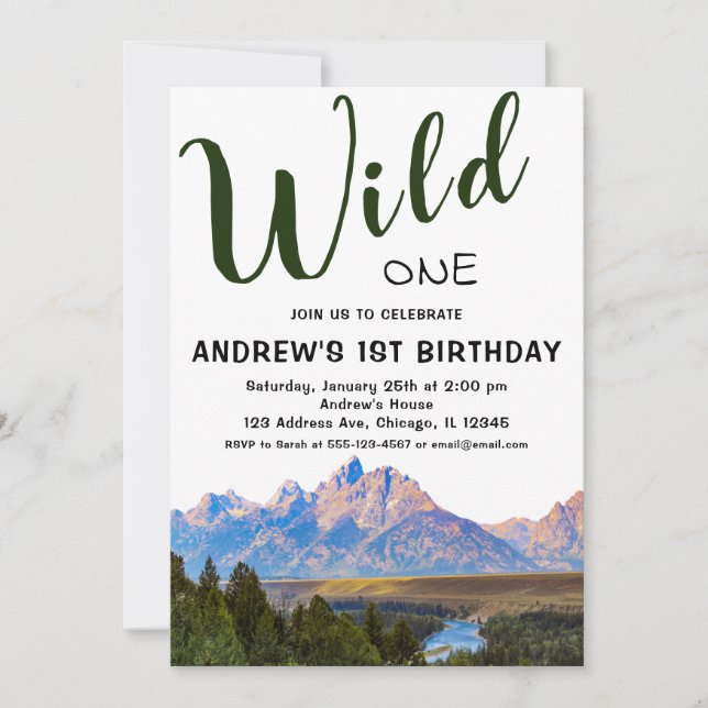 Invitación Salvaje Una Montaña Rústica Primer Cumpleaños (Anverso)