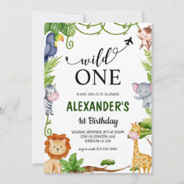 Invitación Salvaje Una Selva Safari Animales Acuarela Cumplea