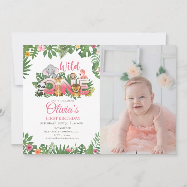 Invitación Salvaje Una Selva Safari Primera Niña Nacida (Anverso)