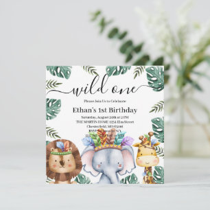 Invitación Salvaje Uno Animales del Bosque Forestal Cumpleaño