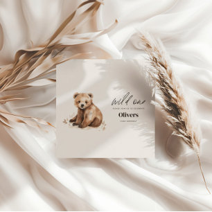 Invitación Salvaje Uno Cachorro de Oso Cumpleaños 1er Cumplea