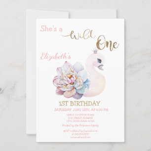 Invitación Salvaje uno, flechas, cisne floral primer cumpleañ