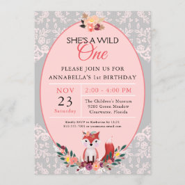 Invitación Salvaje UNO Fox Flowers & Lace Cumpleaños