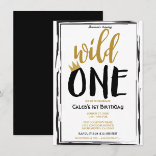 Invitación Salvaje Uno Negro + Foto Dorada 1 Cumpleaños