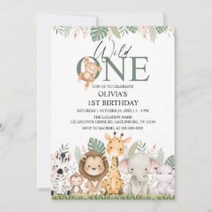 Invitación Salvaje Uno Safari Animales de la Jungla Cumpleaño