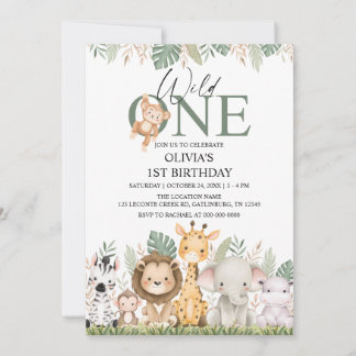 Invitación Salvaje Uno Safari Animales de la Jungla Cumpleaño