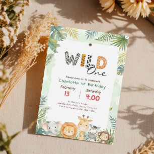 Invitación Salvaje Uno Safari Jungla Animal Niño Chico 1er Cu