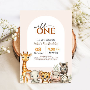 Invitación Salvaje Uno Safari Selva Animal Niño Cumpleaños 1