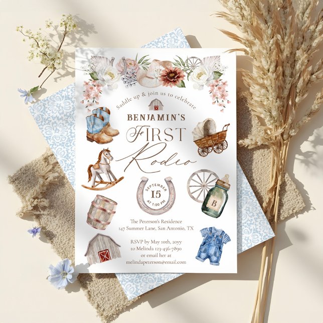 Invitación Salvaje West Cowboy Primer Rodeo Primer Cumpleaños (Wild West Western Cowboy First Rodeo 1st Birthday Invitation)