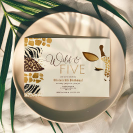 Invitación Salvaje y cinco Safari 5 cumpleaños neutral de gén