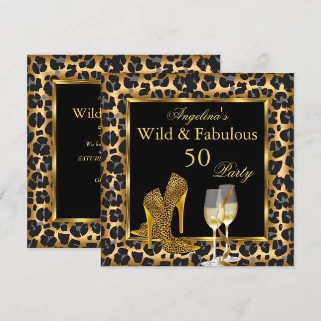 Invitación Salvaje y fabuloso Leopardo de oro High Heels Cump (Anverso / Reverso)