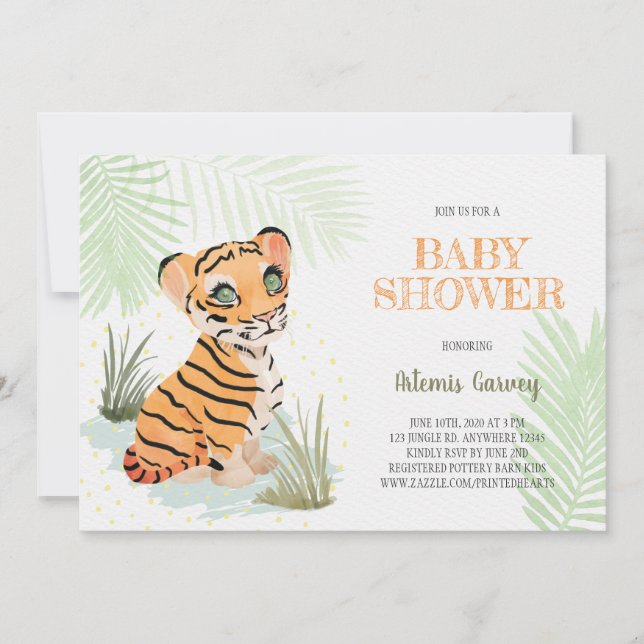 Invitación Salvaje y libre - Baby Shower de tigres de la jung (Anverso)