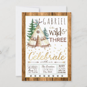 Invitación Salvaje y tres carpa tribal TeePee Tercer cumpleañ