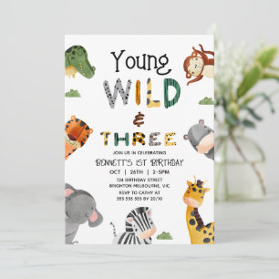 Invitación Salvaje y tres cumpleaños del Safari Multicolored 
