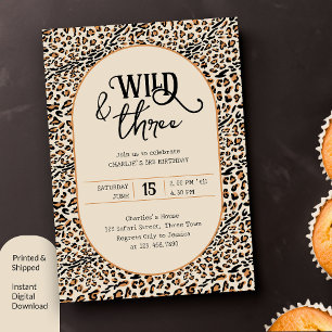Invitación Salvaje y tres estampado de leopardo neutral cumpl