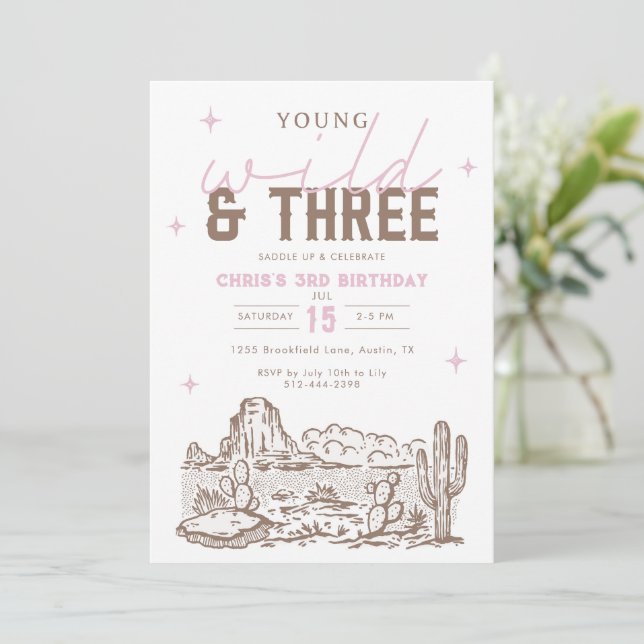 Invitación Salvaje y Tres Vaqueros 3er Cumpleaños Salvaje Oes (Anverso de pie)