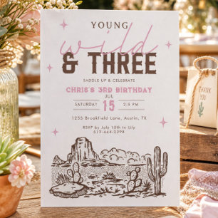 Invitación Salvaje y Tres Vaqueros 3er Cumpleaños Salvaje Oes