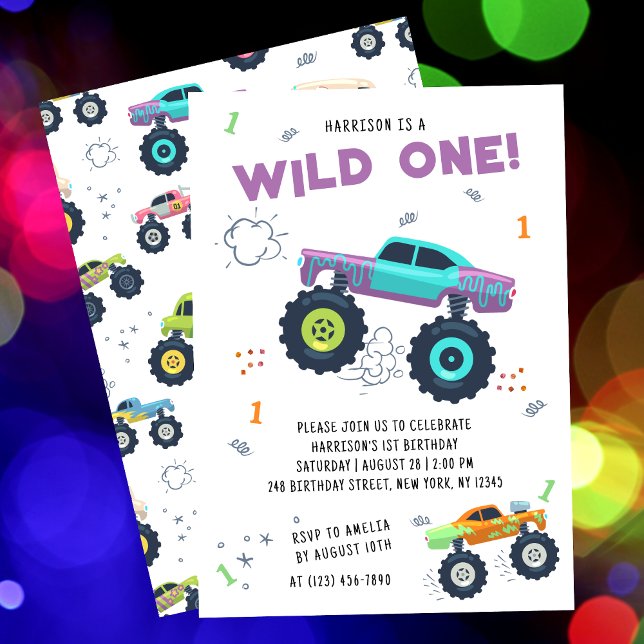 Invitación Salvajes Camiones Monstruos de Coche de un Anivers (Subido por el creador)