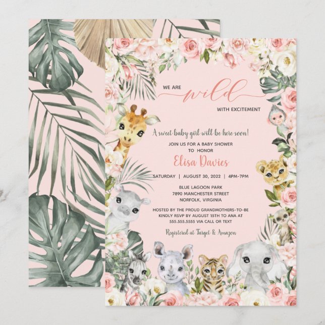 Invitación Salvajes con emoción Baby Shower de animales de la (Anverso / Reverso)