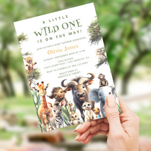 Invitación Salvajes Un Safari Animales Género Baby Shower Neu