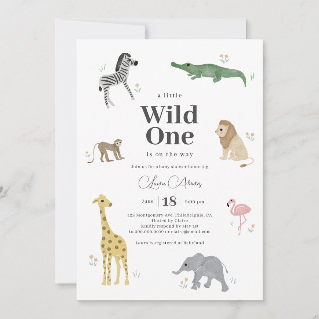 Invitación Salvajes Un Safari Animales Género Baby Shower Neu (Anverso)