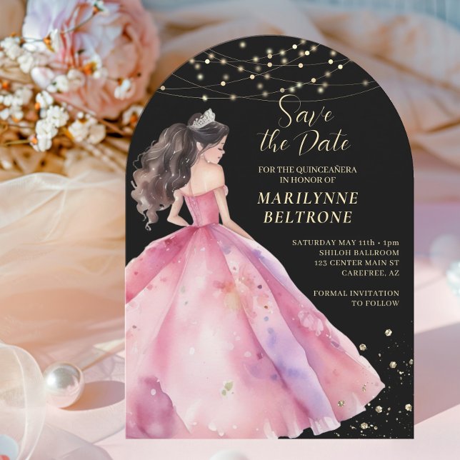 Invitación Salvar a la princesa de oro rosa de la fecha Quinc (Subido por el creador)