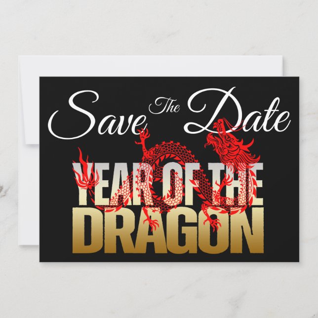 Invitación Salvar El Año De Fecha Del Boda Dragón (Anverso)