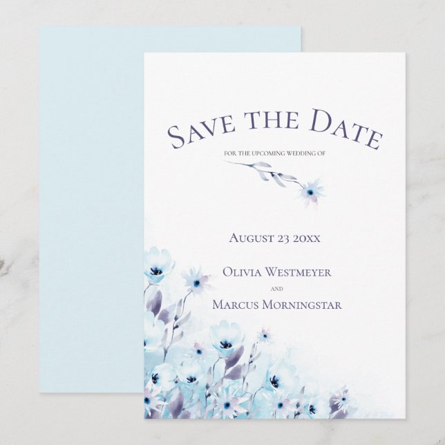 Invitación Salvar el jardín de anémonas azul pálido (Anverso / Reverso)