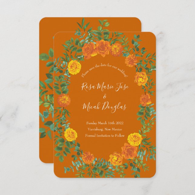 Invitación Salvar Fecha de Boda de Otoño de Rosa Peonía Naran (Anverso / Reverso)