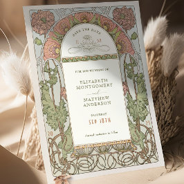 Invitación Salvar la fecha de Art Nouveau vintage de Mucha