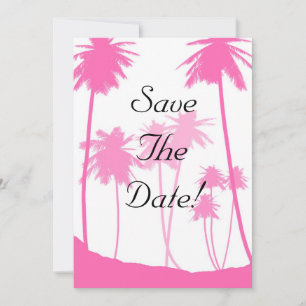 Invitación Salvar la fecha de boda tropical de palmeras rosa 