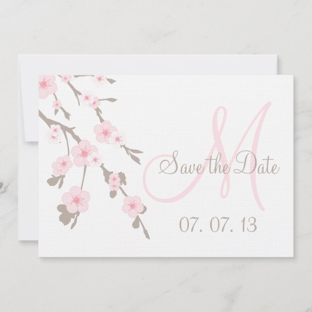 Invitación Salvar la fecha de flor de cerezo rosa taupe (Anverso)