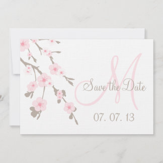 Invitación Salvar la fecha de flor de cerezo rosa taupe