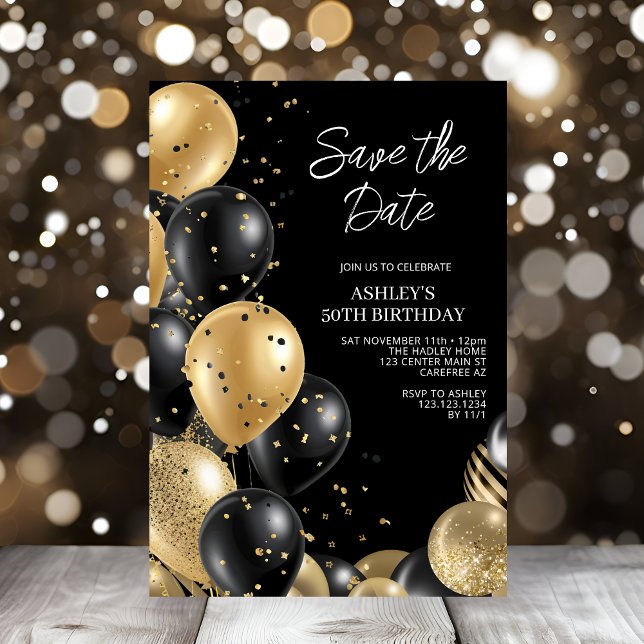Invitación Salvar la fecha de oro negro 50 cumpleaños (Subido por el creador)