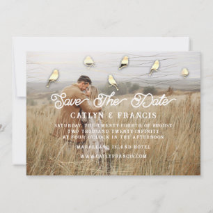 Invitación Salvar La Fecha Faux Gold Kraft Foto Bird Woodland