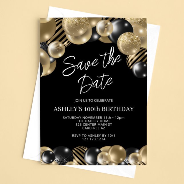 Invitación Salvar la fecha Oro Negro 100 cumpleaños (Subido por el creador)