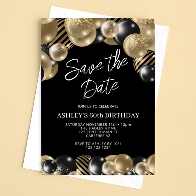 Invitación Salvar la fecha Oro Negro 60 cumpleaños (Subido por el creador)