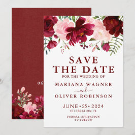 Invitación Salvar la floral color de agua rosa de Borgoña
