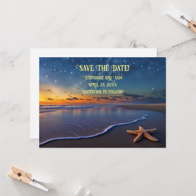 Invitación Salvar la playa romántica de la fecha (Anverso/Reverso In Situ)