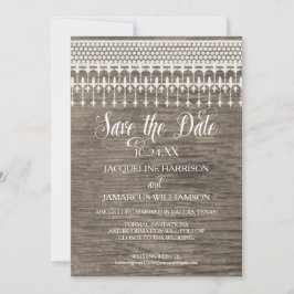 Invitación Salvar la valla de madera de encaje rústico de fec
