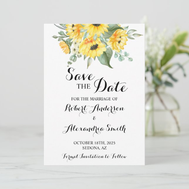 Invitación Salvar la vegetación de girasoles de Boda de fecha (Anverso de pie)