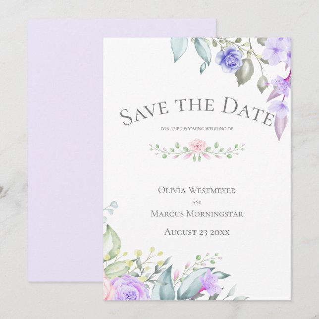 Invitación Salvar las flores pálidas y rosas de fecha (Anverso / Reverso)