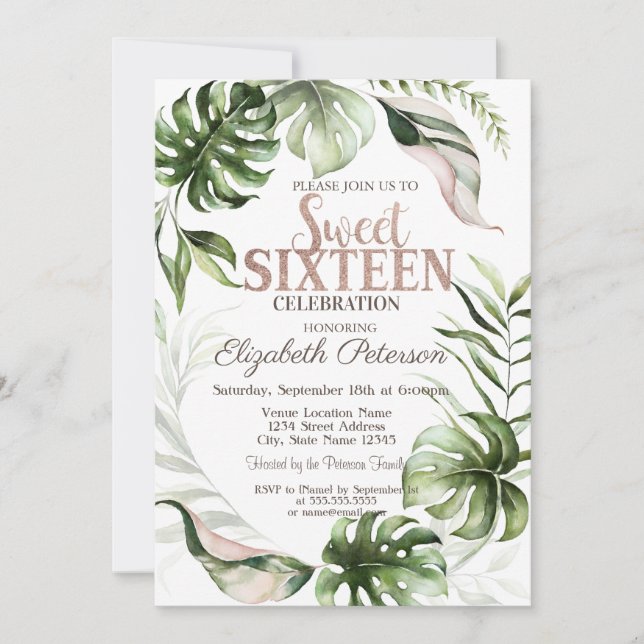 Invitación Salvas tropicales Verdor Dulce 16 Cumpleaños (Anverso)