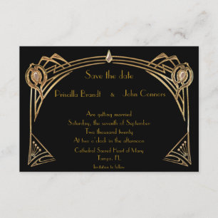Invitación Salve el Boda de fechas, gran Gatsby, negro y oro