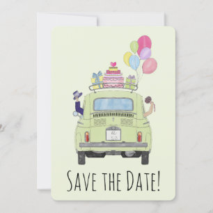 Invitación Salve la pareja de fechas en Fiat 500.